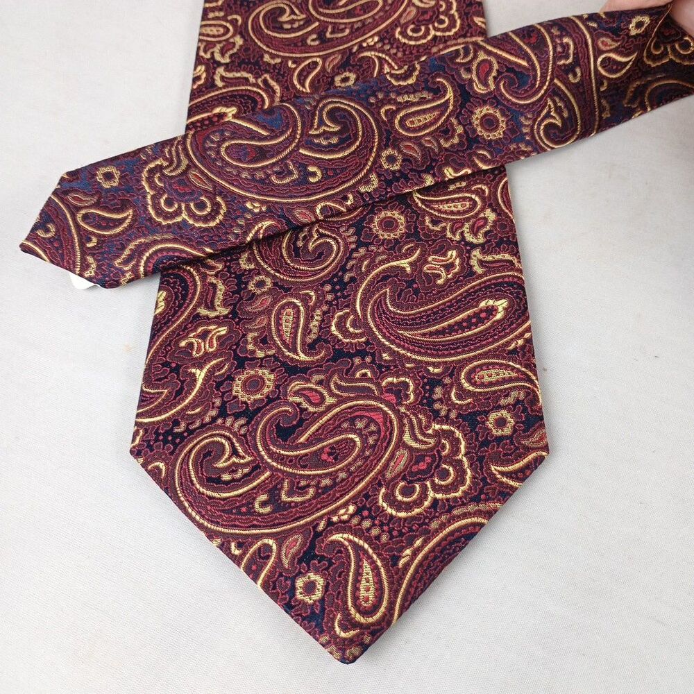 Bruno Piattelli Tie Jacquard 100% Silk USA Red Gold Black Paisley 57" $100‎